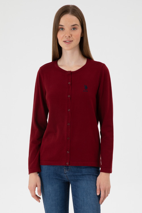Kadın Bordo Basic Triko Hırka 50313624-VR014