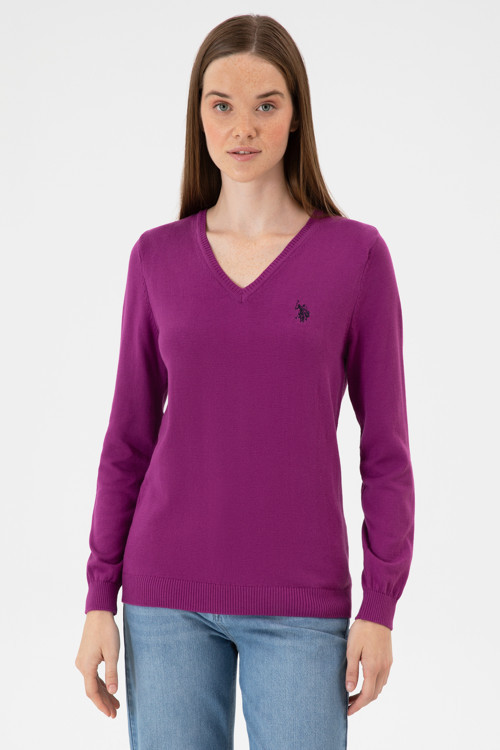 Kadın Violet V Yaka Basic Kazak 50313590-VR203