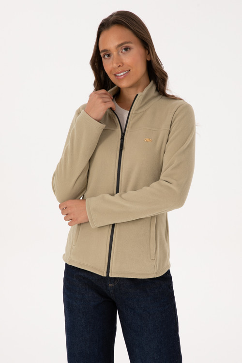 Kadın Açık Haki Fermuarlı Dik Yaka Polar Sweatshirt 50316729-VR183