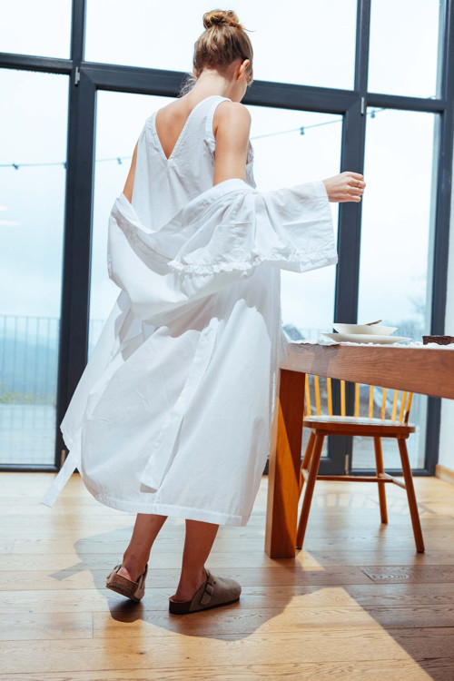 Alin Kadın Sabahlık / Kimono Fırfırlı Beyaz