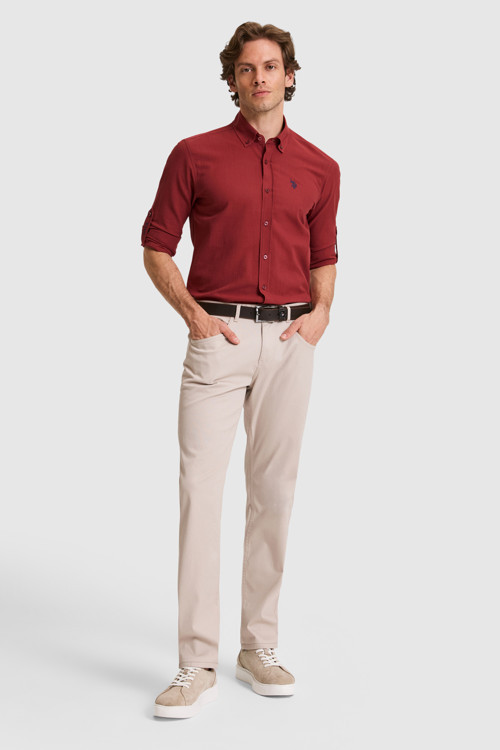 Erkek Regular Fit Taş Kanvas / Chino Pantolon