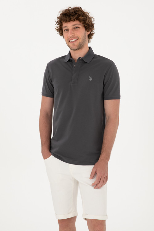 Erkek Slim Fit Polo Yaka Antrasit Basic Tişört 50306015-VR006