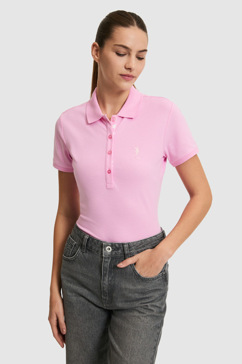 Kadın Pembe Polo Yaka Basic Tişört 50321798-VR041