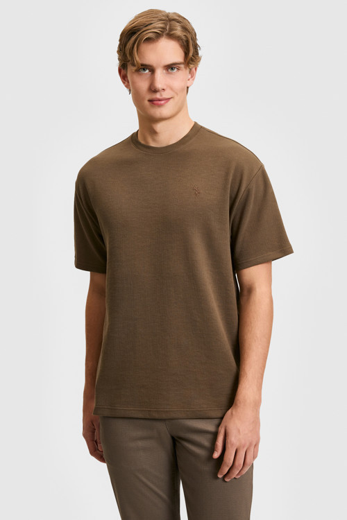 Erkek Comfort Fit Bisiklet Yaka Kahverengi Tişört 50326967-VR029