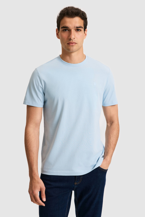 Erkek Regular Fit Bisiklet Yaka Açık Mavi Basic Tişört 50326953-VR003