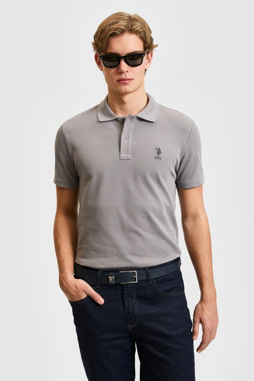 Erkek Slim Fit Polo Yaka Gri Basic Tişört 50322304-VR024