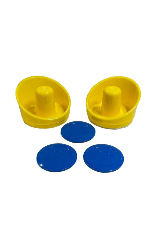 Sarı Renk Aır Hockey Elcik Ve Mavi Renk Disk Havalı Hockey Tokacı Ve Diskleri