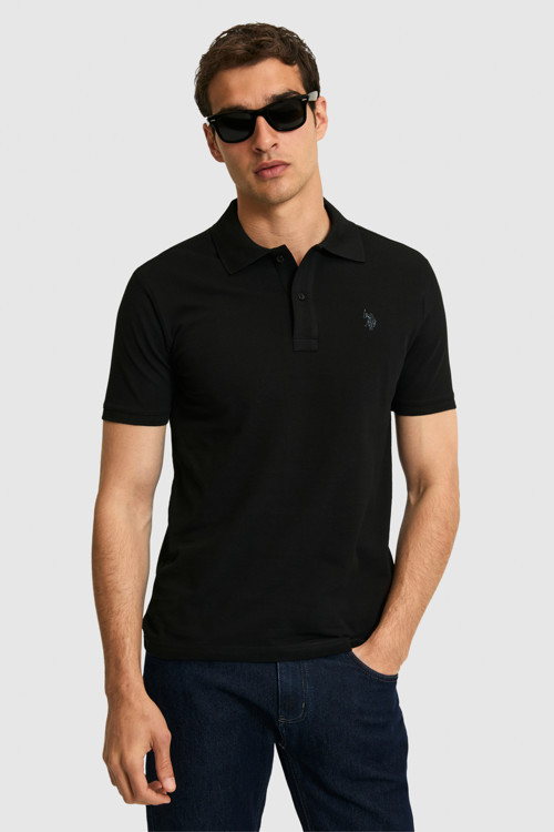 Erkek Slim Fit Polo Yaka Siyah Basic Tişört 50322347-VR046