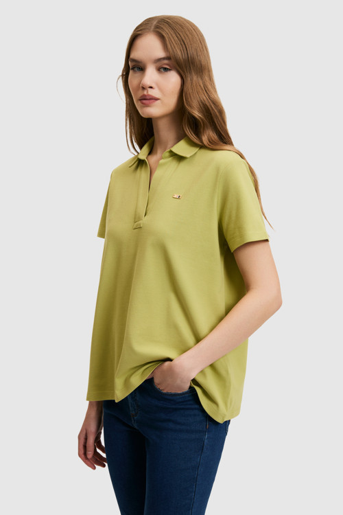 Kadın Yeşil Polo Yaka Basic Tişört 50323447-VR016