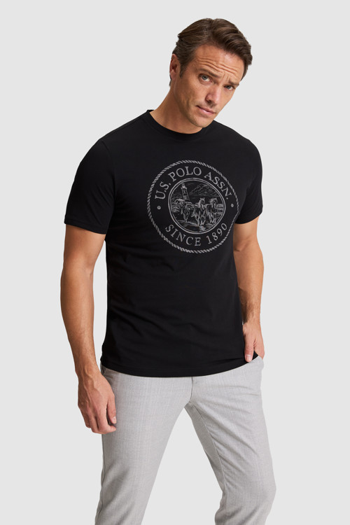 Erkek Siyah Regular Fit Bisiklet YakaTişört 50322495-VR046