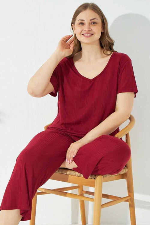 Soft Touch Ince Curve Büyük Beden Kadın Boy Örme Pijama Takım