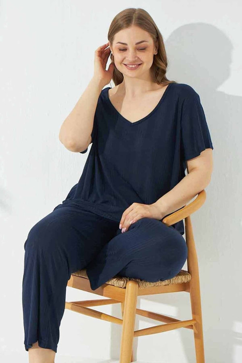 Soft Touch Ince Curve Büyük Beden Kadın Boy Örme Pijama Takım