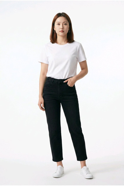 Kadın Mom Fit Yüksek Bel Dar Paça Kot Pantolon - Siyah