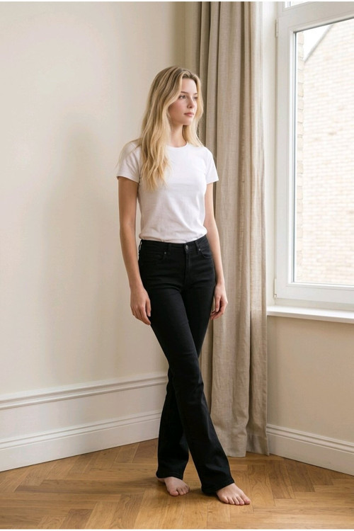 Jeans - İspanyol Paça Likralı Yüksek Bel Siyah Pantolon