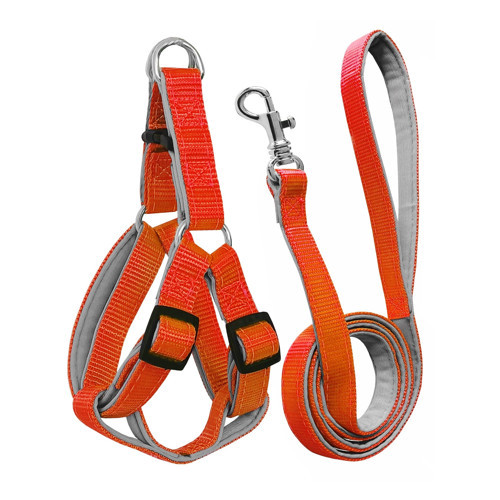 Gezdirme Kayışlı Dokuma Köpek Göğüs Tasma Seti 52*73-110 cm Turuncu