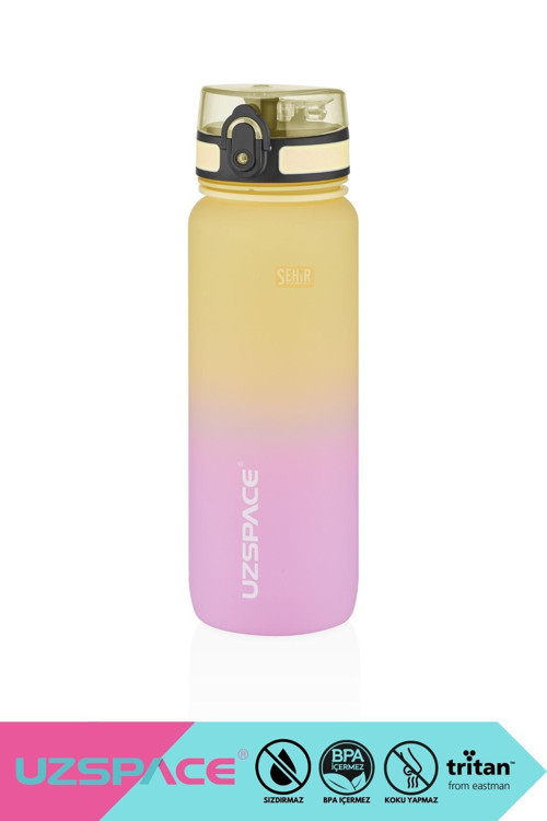 800ml Çift Renkli Sızdırmaz Kilitlenebilir Kapaklı Tritan Su Matarası Sarı-Violet