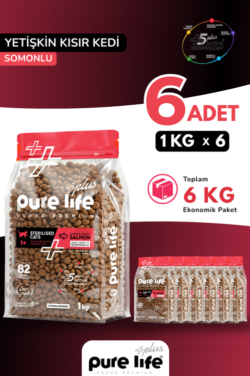 Plus Somonlu Yetişkin Kısır Kedi Maması 1Kg (6 Adet)