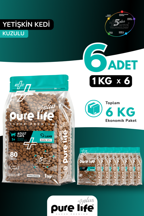 Plus Kuzulu Yetişkin Kedi Maması 1Kg (6 Adet)