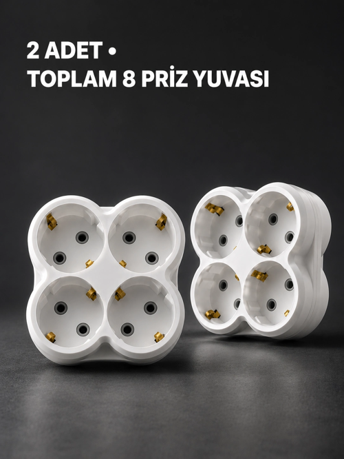 Duvar Tipi 4 Çıkışlı Priz Çoğaltıcı Kompakt Tasarım 2 Adet