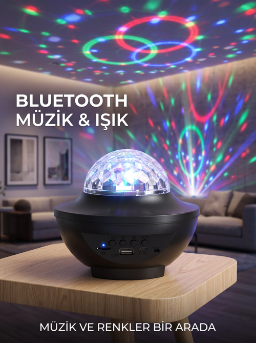 Hoparlörlü Rgb Disko Işığı Müzikli Parti Lambası Usb Tf Kart Destekli