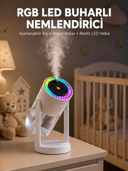 Ultrasonik Hava Nemlendirici Renkli Işık Manuel Püskürtme Ayarı Yeni Nesil