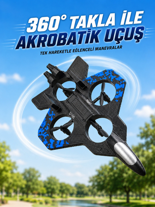 Uzaktan Kumandalı Savaş Uçağı Drone 2.4 Ghz Jiroskoplu Tek Tuş Kalkış İniş 360° Dönüş