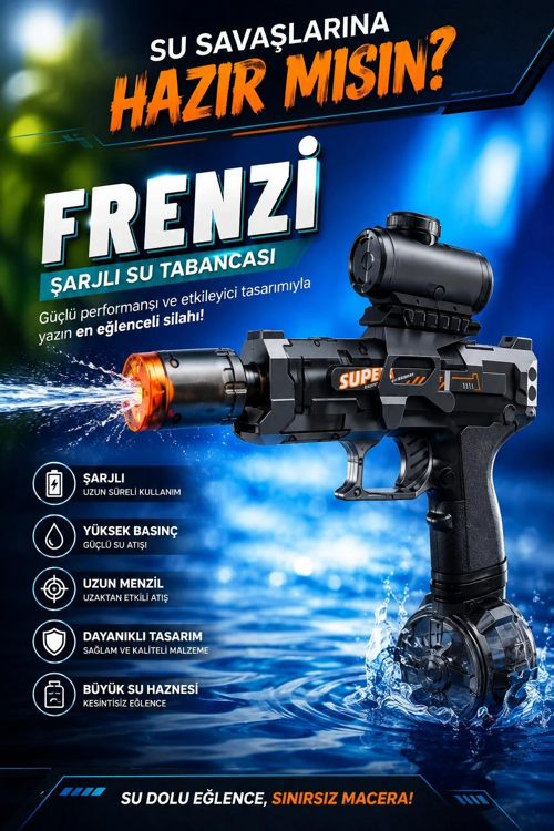 Sarjlı Otomatik Su Tabancası Led Işıklı Geniş Su Hazneli Gerçekçi Geri Tepme Efektli Uzak Menzilli