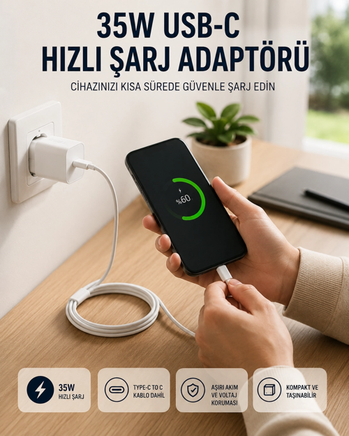 To C Kablolu 35W Hızlı Başlığı Set