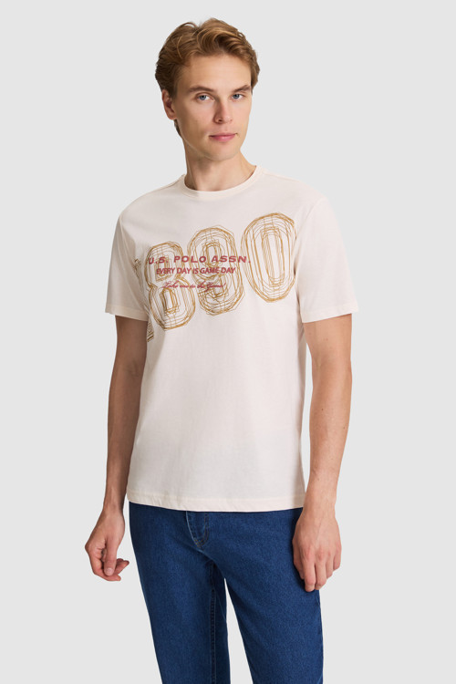 Erkek Krem Regular Fit Bisiklet Yaka Tişört 50322418-VR071