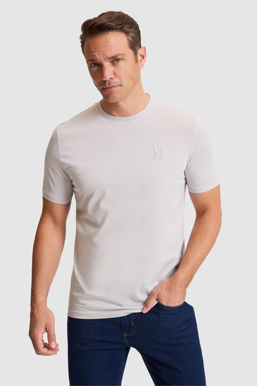 Erkek Açık Gri Regular Fit Bisiklet Yaka Tişört 50325306-VR001