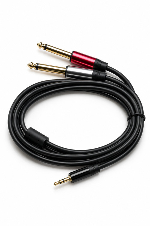 MN167M 3.5mm Stereo to 2x6.3mm Mono Ses Kablosu 1.5 Metre AUX Amfi Mikser Hoparlör Bağlantı Kablosu