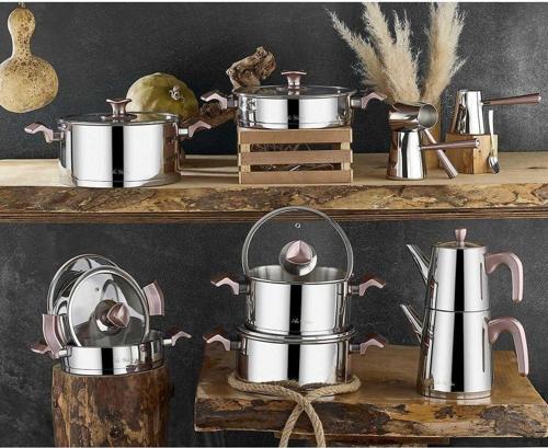King İdeal 20 Parça Cam Kapak Çelik Çeyiz Seti - Rose Gold