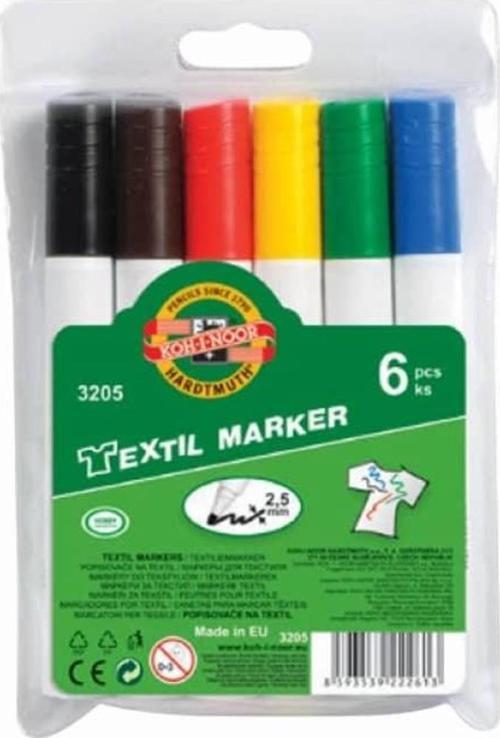 Koh-i Noor Textile Marker Kalın Uçlu Kumaş Boyama Kalemi 6 Renk 3205