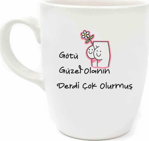 Götü Güzel Olanın Derdi Çok Olurmuş Krem Oval Kupa - Hediyelik Kupa Fincan Mug