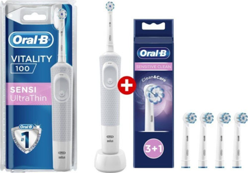 D100 Vitality Sensi Ultra Thin Şarjlı Diş Fırçası Oral- B Sensitive Clean 3 1 Yedek Başlık