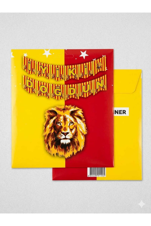 Aslan Temalı İyi Ki Doğdun Yazısı - Sarı Kırmızı Parti Banner Doğum Günü Süsleme