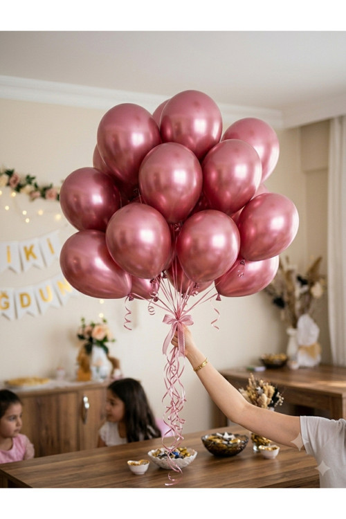 Metalik Gül Kurusu Balon Seti (20 Adet)