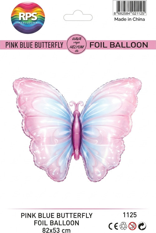 Pembe-Mavi Kelebek Folyo Balon 82-53 Cm