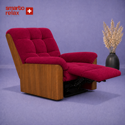 Smarto Relax Porto Elektrikli Döner Sallanan Ahşap Yan Panelli Polyester Kumaş TV Koltuğu Baba Koltuğu (Kırmızı)