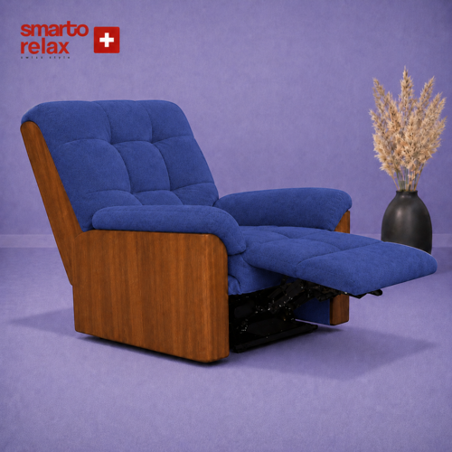 Smarto Relax Porto Elektrikli Döner Sallanan Ahşap Yan Panelli Polyester Kumaş TV Koltuğu Baba Koltuğu (Mavi)