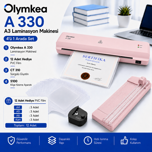 A330s A3 Laminasyon Makinesi 4in1set Ve Hediye 12 Adet PVC Film