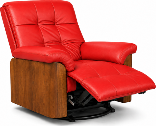 Smarto Relax Miami Elektrikli Masajlı Döner Sallanan TV Koltuğu Kontrol Panelli Ahşap Yan Panelli Gerçek Deri Baba Koltuğu (Kırmızı)
