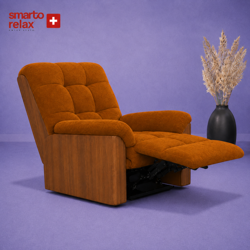Smarto Relax Porto Elektrikli Döner Sallanan Ahşap Yan Panelli Polyester Kumaş TV Koltuğu Baba Koltuğu (Turuncu)
