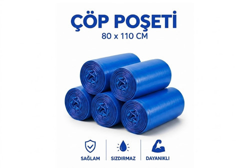 ŞeyliŞeyler - Mavi Çöp Poşeti 80x110 cm Endüstriyel Battal Boy Çöp Torbası 800 gr (10'lu 5 Rulo)