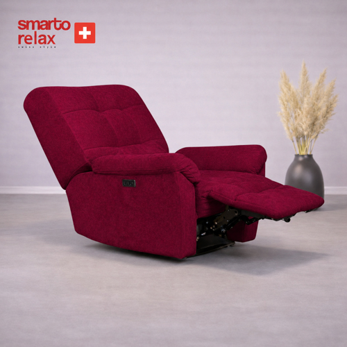 Smarto Relax Porto Comfort Elektrikli Döner Sallanan TV Koltuğu Kontrol Panelli Ergonomik Polyester Baba Koltuğu (Kırmızı)