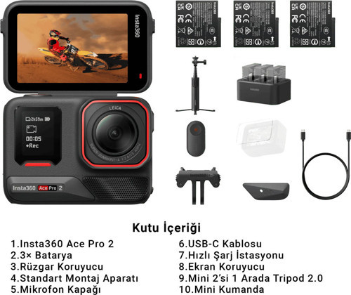 Ace Pro 2 8K Aksiyon Kamerası İçerik Üretici Kiti – Leica Lens, 3x Batarya, Tripod, Aktif HDR