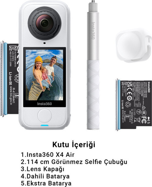 X4 Air 8K 360 Aksiyon Kamerası Starter Bundle Beyaz Sarsıntı Önleyici Aktif HDR