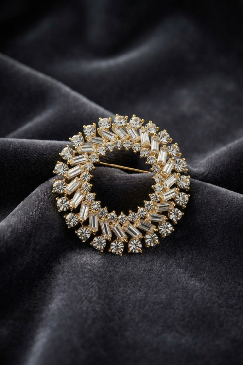 Gold Renk Zirkon Taşlı Halka Model Broş