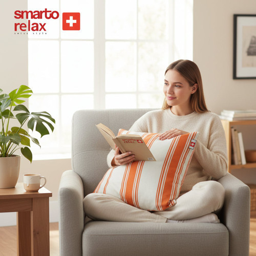 Smarto Relax İçi Dolgulu Kırlent 45X45 cm Kare – Salon & Berjer Kırlenti - Turuncu - Beyaz