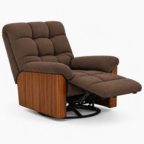 Smarto Relax Porto Elektrikli Döner Sallanan Ahşap Yan Panelli Polyester Kumaş TV Koltuğu Baba Koltuğu (Kahverengi)